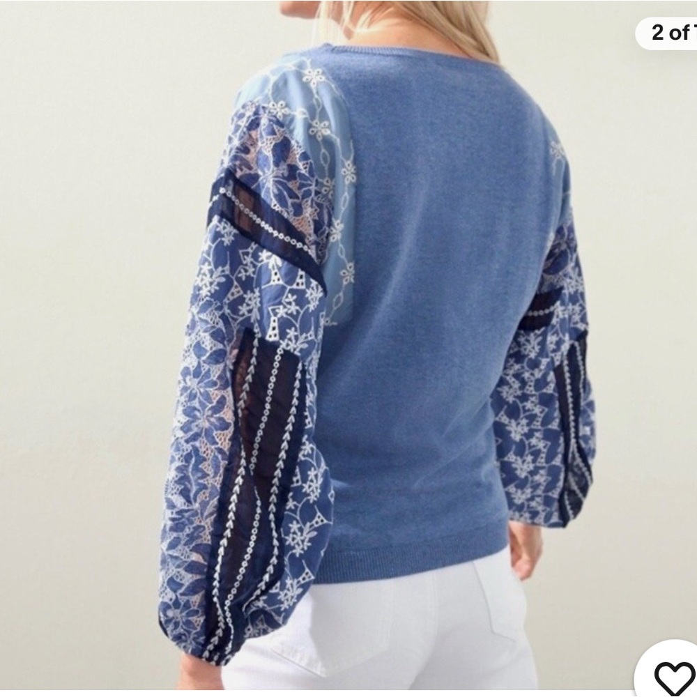 Chico's Embroidered Eylet Sleeve Light Blue Knit Top | Size 4 (XXL) | NWT - Picture 2 of 9
